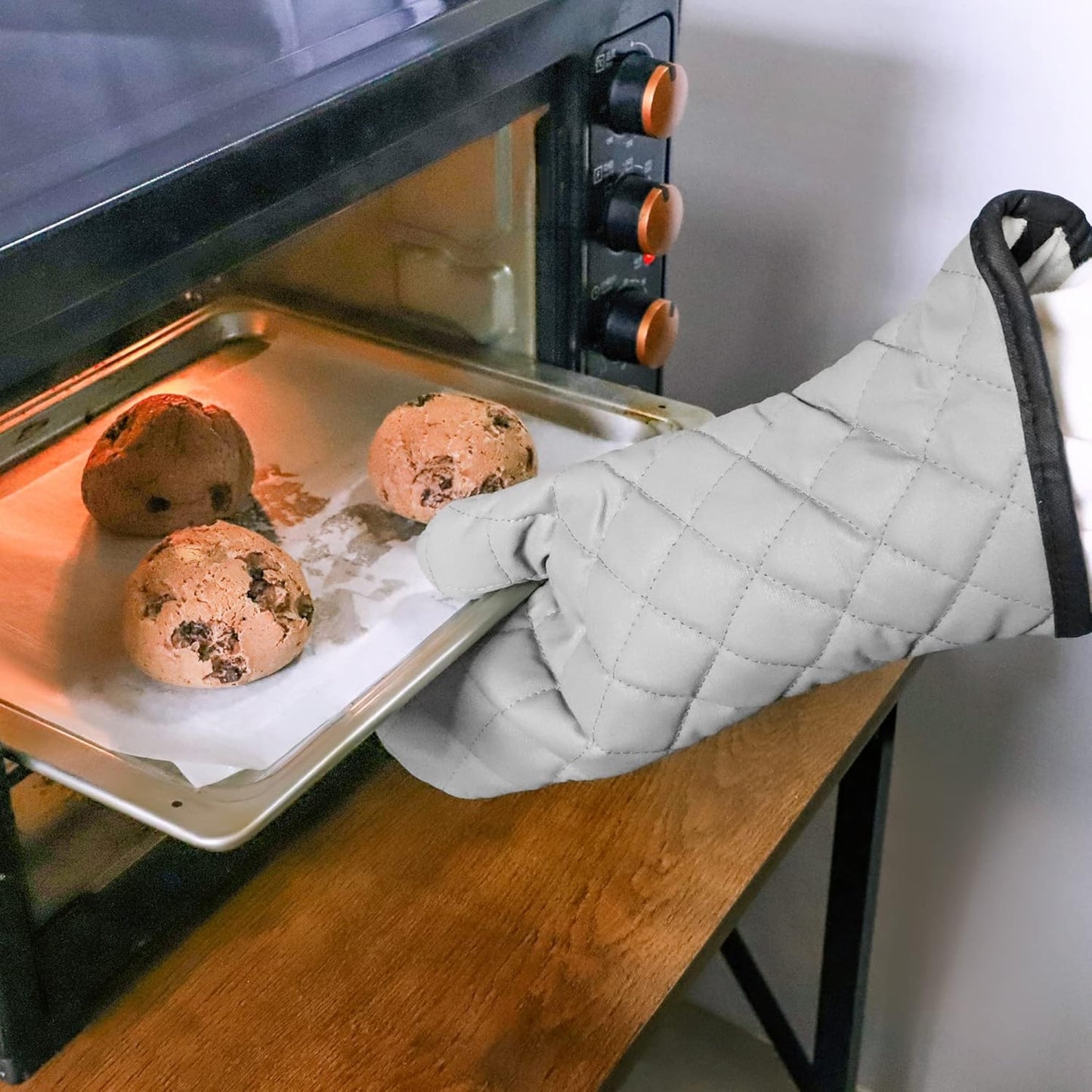 ARCLIBER Oven Mitts 2 Pairs of Quilted Terry Cloth Cotton Lining,Extra Long Professional Heat Resistant Kitchen Oven Gloves,16 Inch,Gray