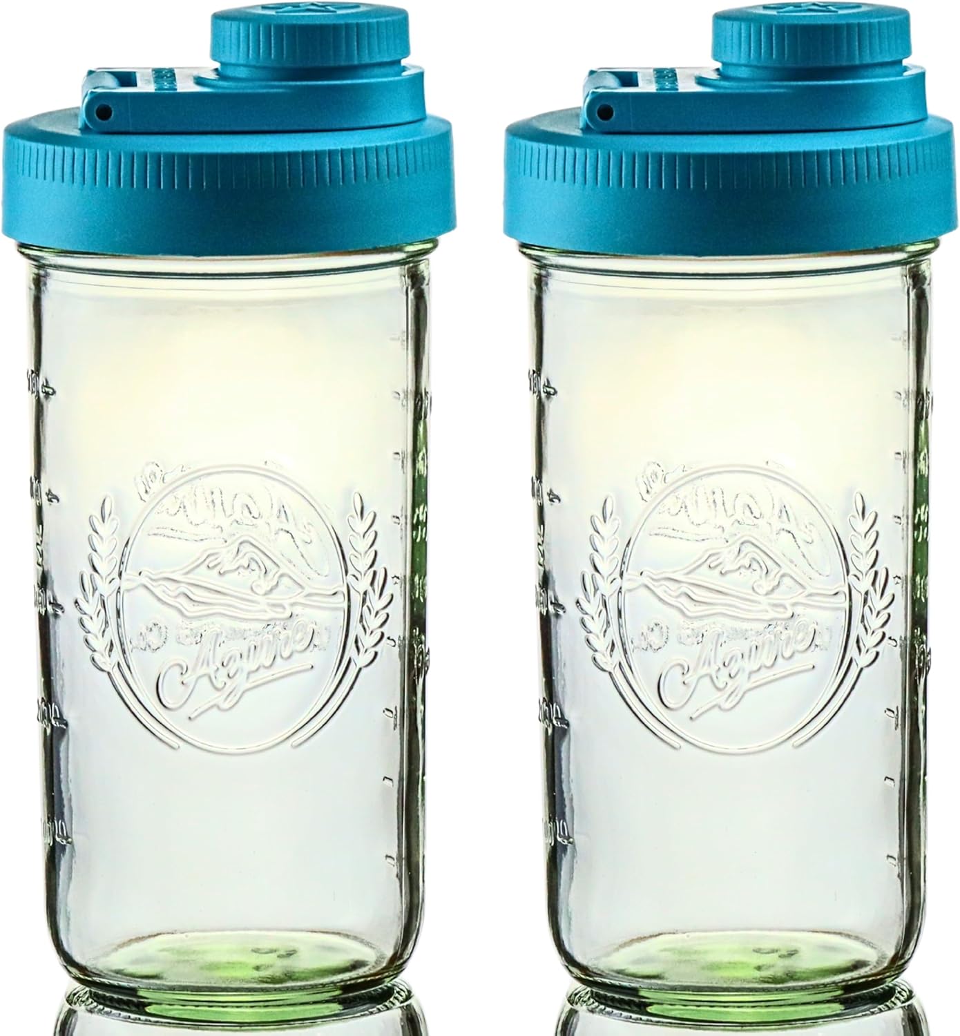 Brewing America Mason Jar Drinking Cup Pint and Half Drinking Lid and Azure 24oz Jar (2, Teal)