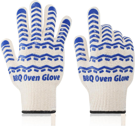 BBQ Gloves 932℉ Heat Resistant Oven Gloves, Cooking Gloves for BBQ, Grilling, Baking,Cutting, Smoker Fireplace-1 Pair(Blue)