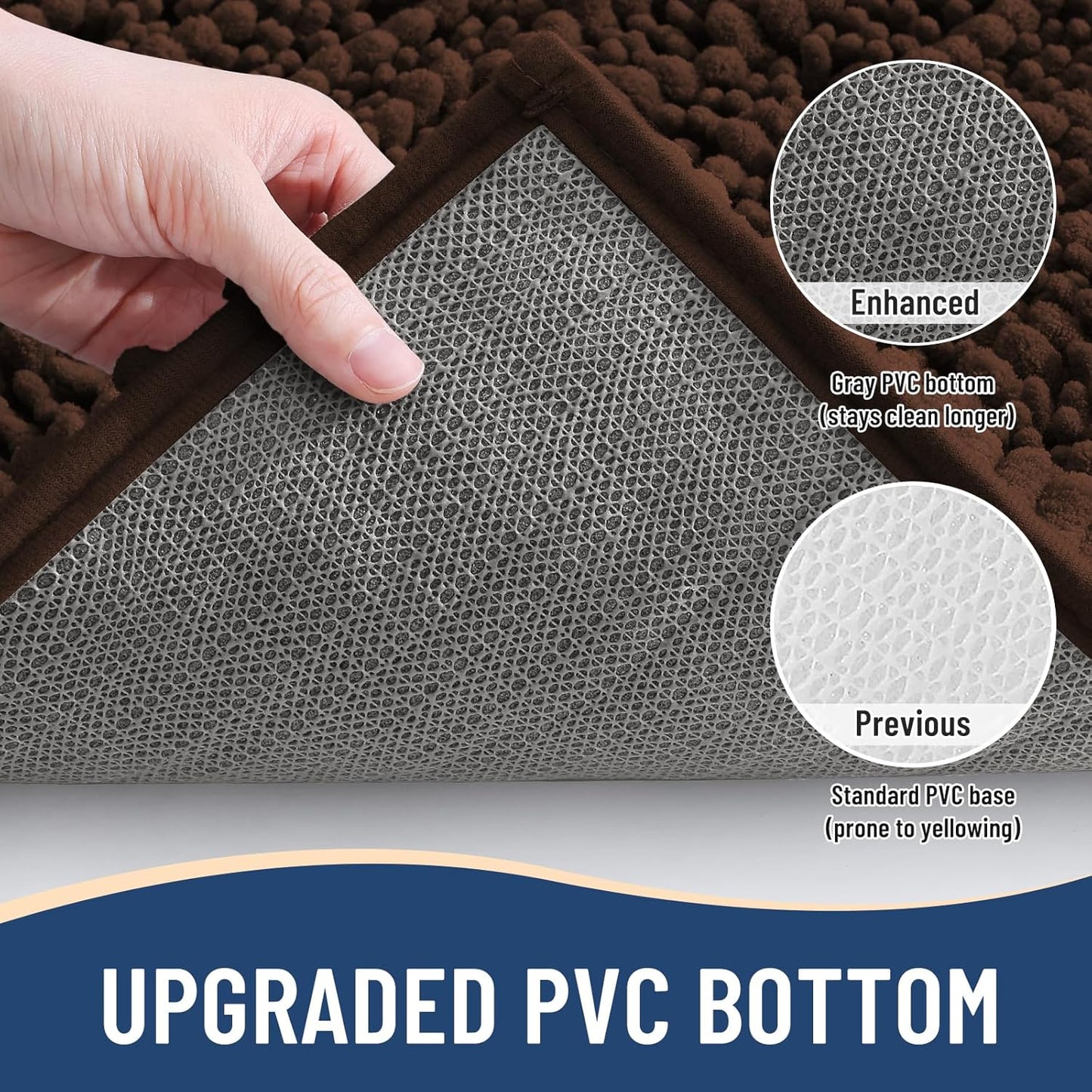 Arotive Luxury Chenille Bathroom Rug Mat, Extra Soft Thick Absorbent Shaggy Bath Rugs, Non-Slip Machine Wash Dry, Plush Bath Mats for Bathroom, Shower and Tub, 34x21, Brown