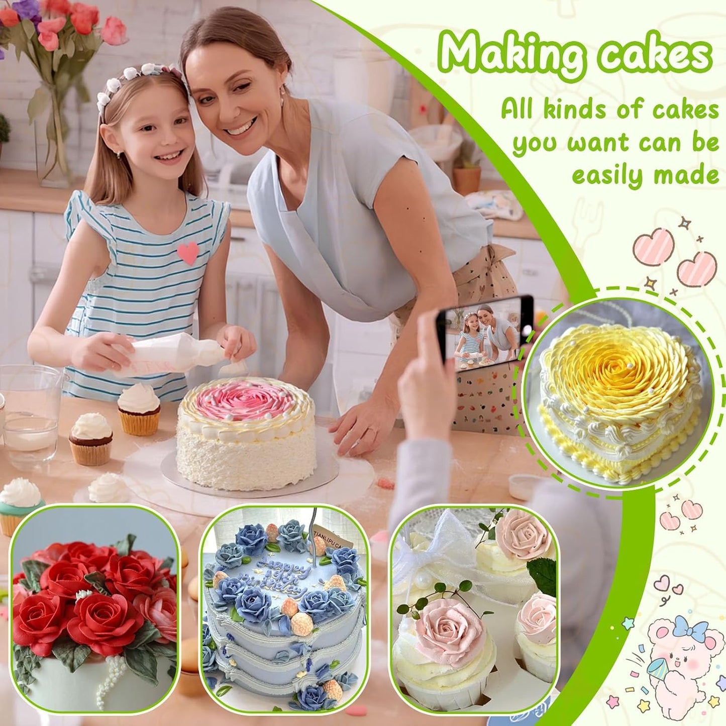 Suuker Fondant Rose Piping Tips Set, Stainless Steel Cake Decorating Pastry Tools, Cake Decorating Supplies Baking Set Tools (7 Pieces)