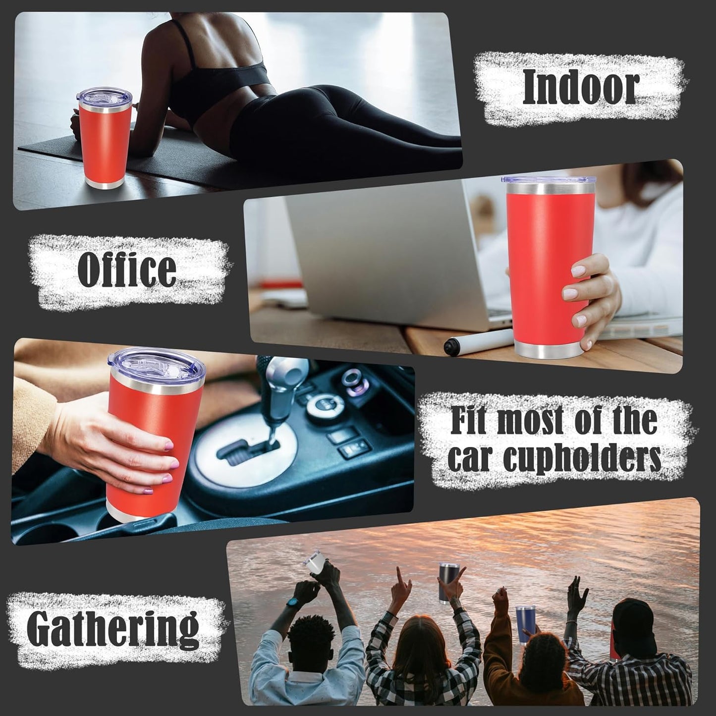 20 oz Tumbler Coffee Tavel Tumblers Bulk with Lid Stainless Steel Double Wall Vacuum Insulated Mug Powder Coated Cups fit Car Cupholder for Hot and Cold - Red, 12Pack