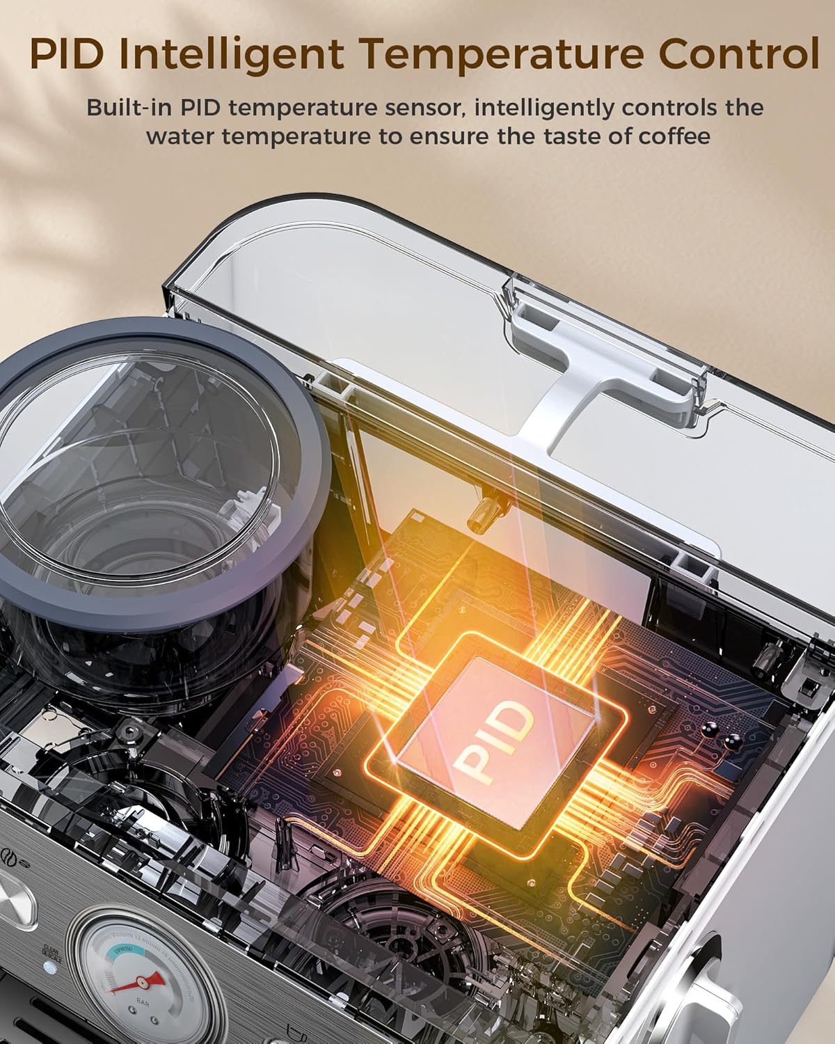 COWSAR Espresso Machine 15 Bar, Semi-Automatic Espresso Maker with Bean Grinder & Milk Frother Steam Wand, 75 Oz Removable Water Reservoir, Self-Cleaning, Ideal for Cappuccino/Latte, Stainless Steel