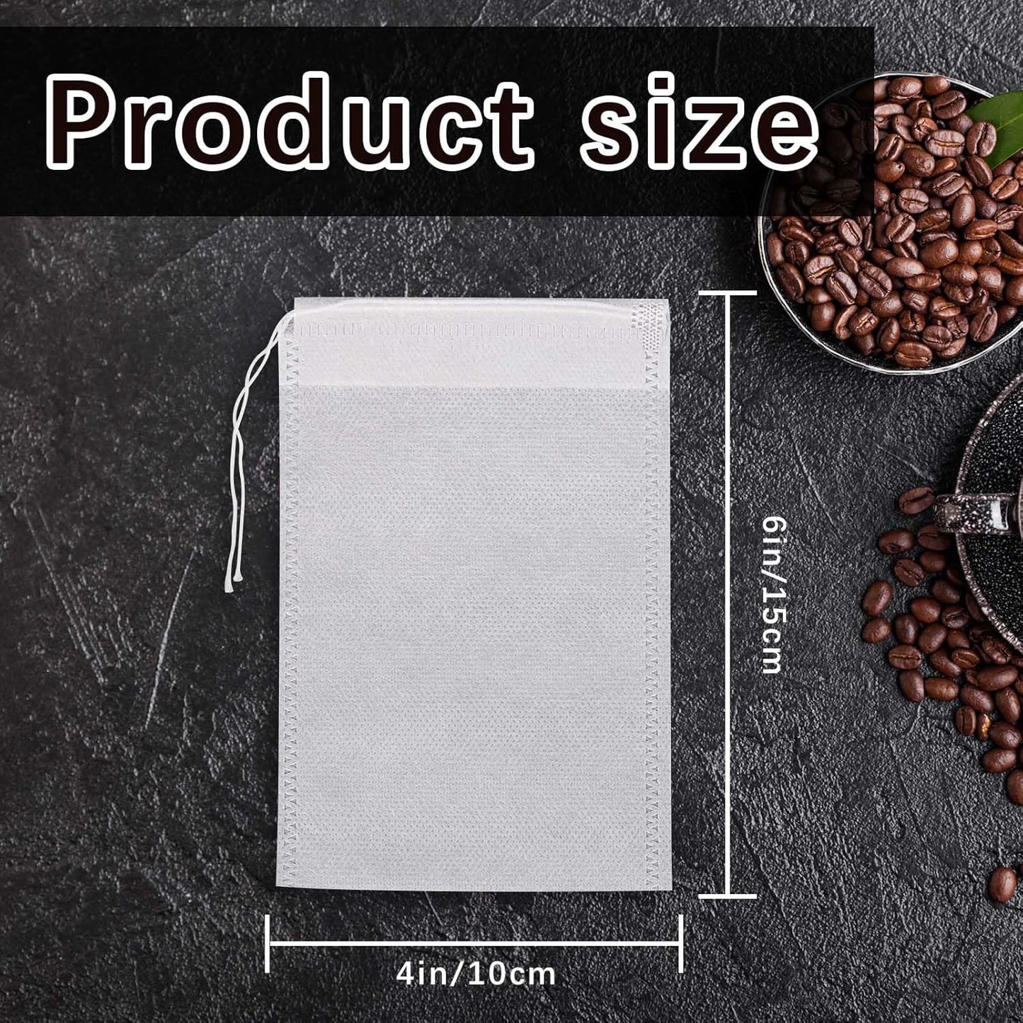 150 Pcs Cold Brew Bags 4x6 inch, No Mess Disposable Cold Brew Coffee Filter Pouches with Drawstring Large Empty Tea Bag for Loose Leaf Tea, Iced Coffee, Herbs, Spice, Home brewing, Hot pot