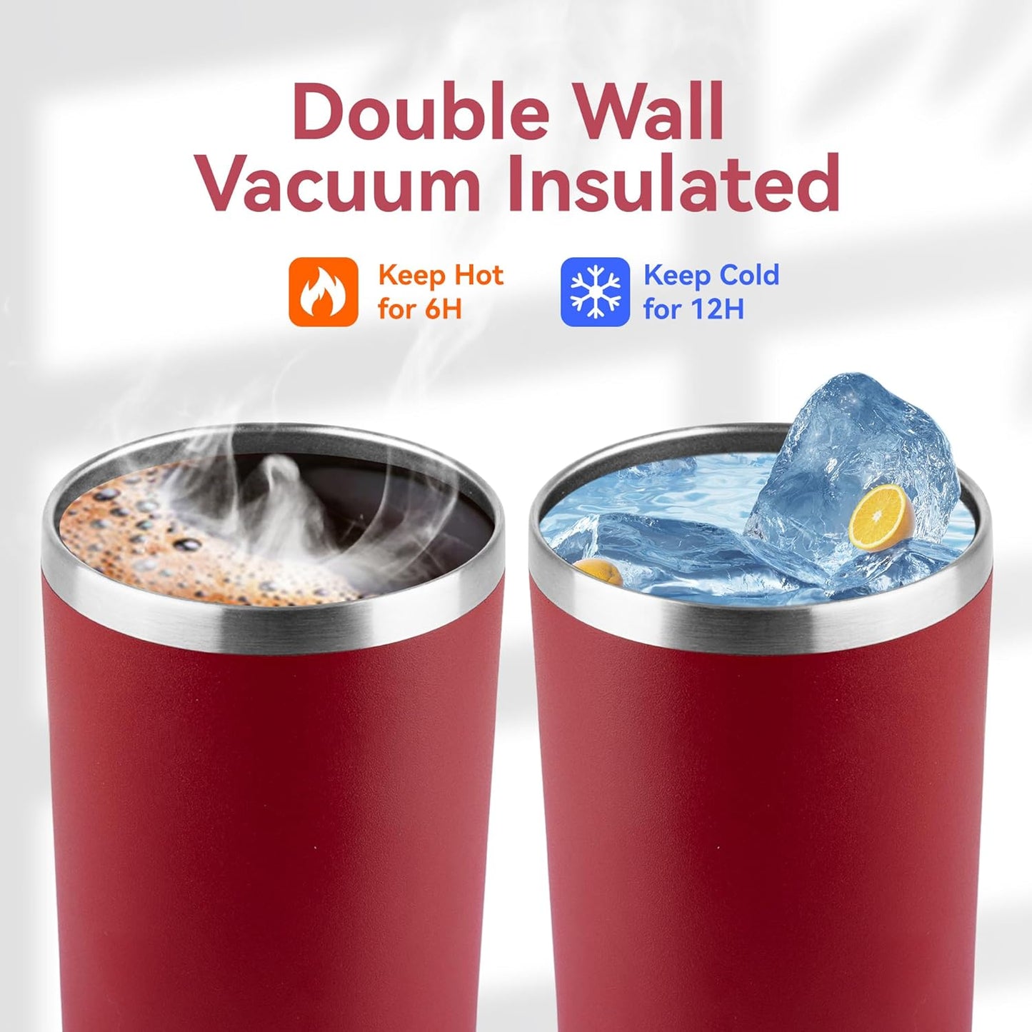 HASLE OUTFITTERS 12 oz Skinny Tumbler, Stainless Steel Insulated Slim Tumbler set bulk with Lid, Reusable Double Wall Travel Coffee Mug, Durable Powder Coated Travel Water Cup(Red,6)