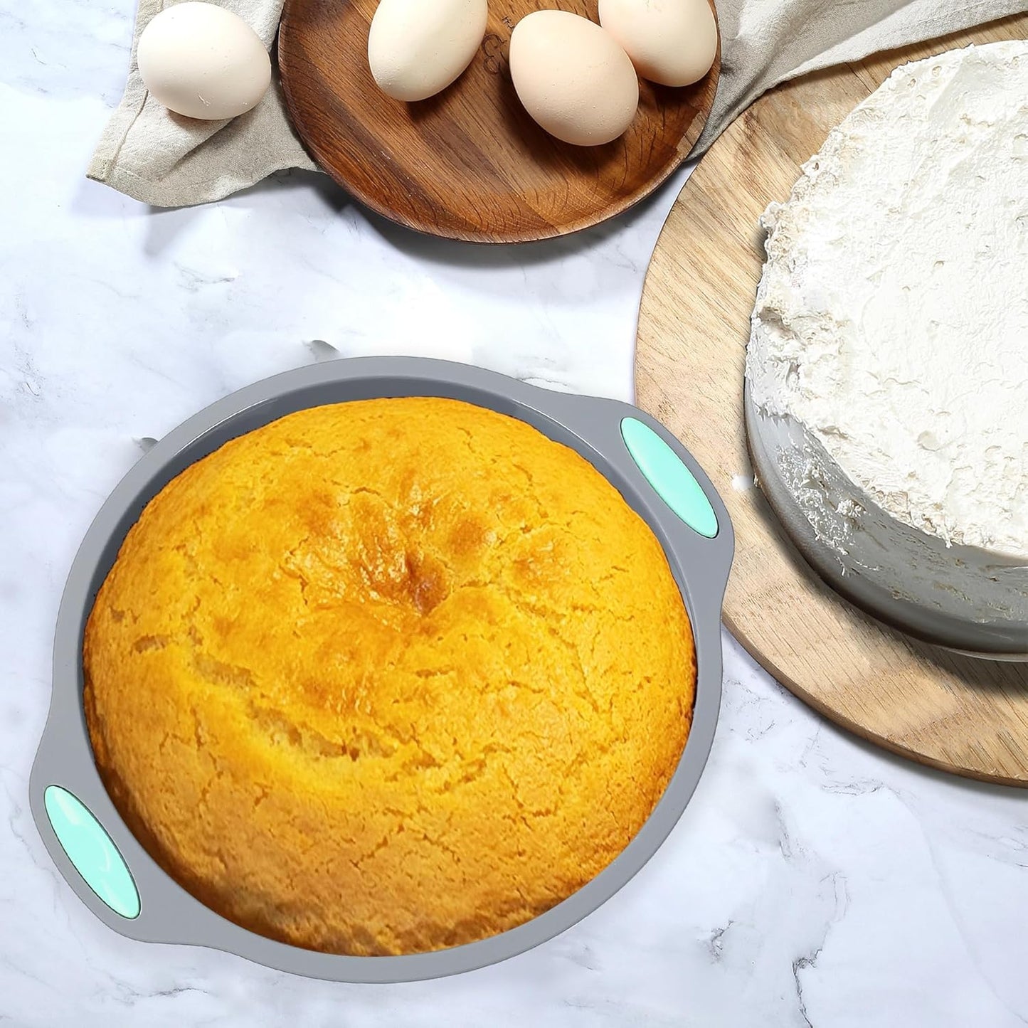 Tongjude 54 Pieces Silicone Baking Pans Set, 10 Silicone Cake Molds, Loaf Pan and Muffin Pans, Non-Stick Baking Cup, with Measuring Cups and Spoons Set, Grey