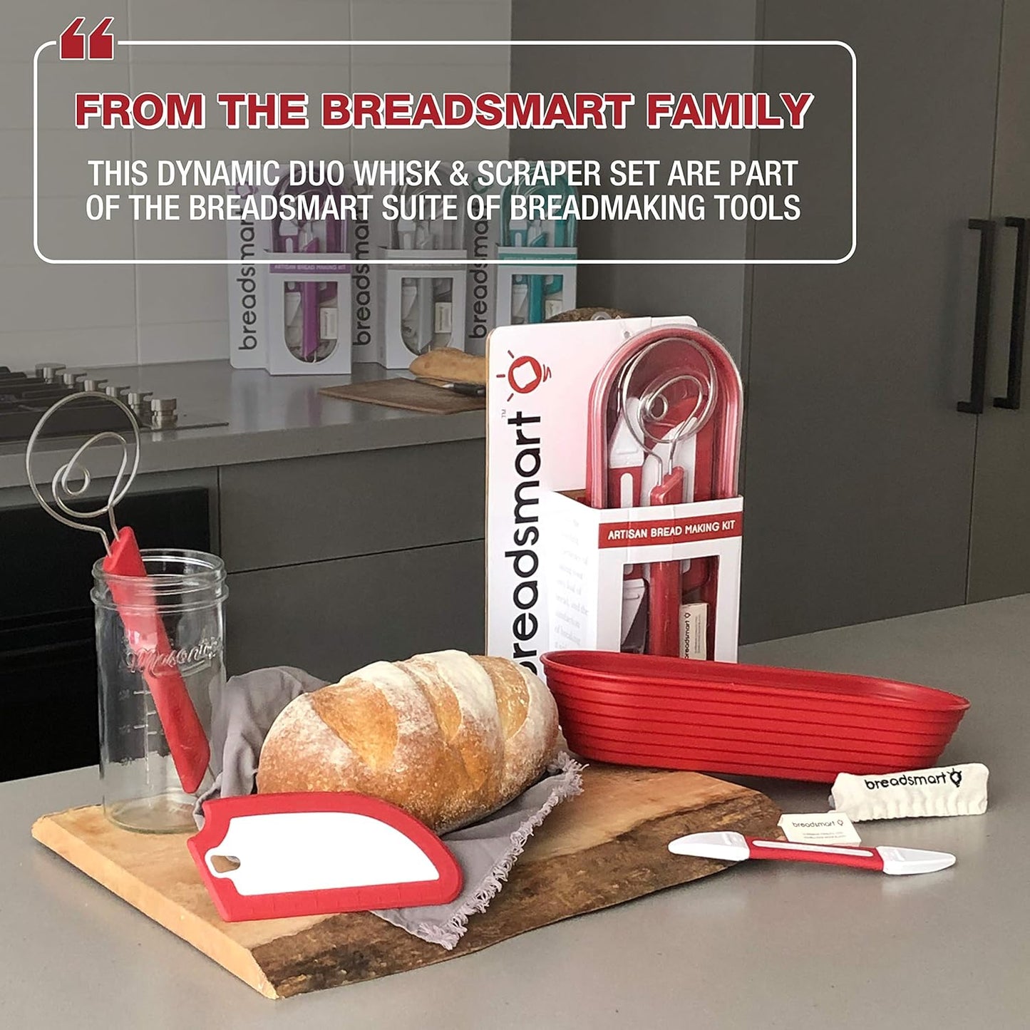 Artisan Bread Whisk and Bench Scraper Duo - Essential Dough Mixer Tools - Sourdough Bread Baking Supplies