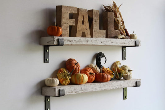 Urban Legacy Accent Shelves | Reclaimed Barn Plank | Set of 2 with Full Brackets (White Wash 48"x 4.5"x 2")