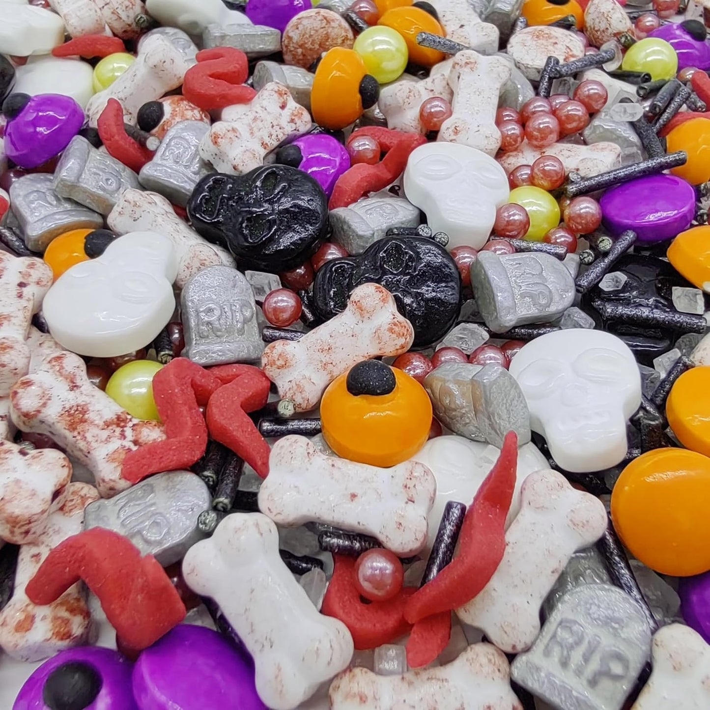 Halloween Sprinkles Mixed Color Eyes & Gravestones & Bones & Skull Cake Decorations Topper Edible Themed Sprinkles For Cookie Decorating, Chocolate Desserts, Cupcakes, Ice Cream 4.58OZ