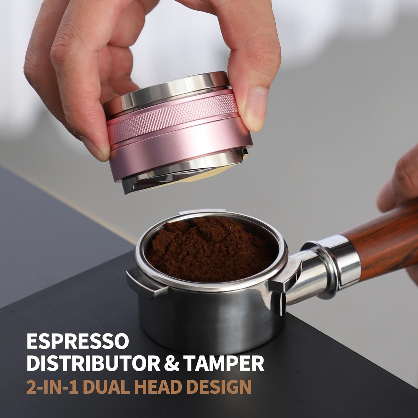 51mm Coffee Distributor and Tamper,Dual Head Coffee Leveler Fits for Delonghi 51mm Portafilter,Professional Espresso Hand Tamper.(Light pink)