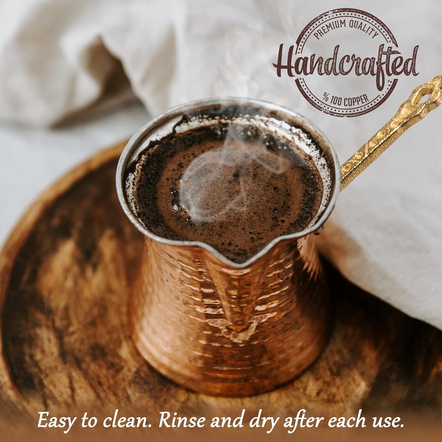 Volarium Turkish Coffee Pot, Greek Arabic Coffee Maker, Hammered Copper Coffee Cezve, Stove Top Coffee Maker (Small)