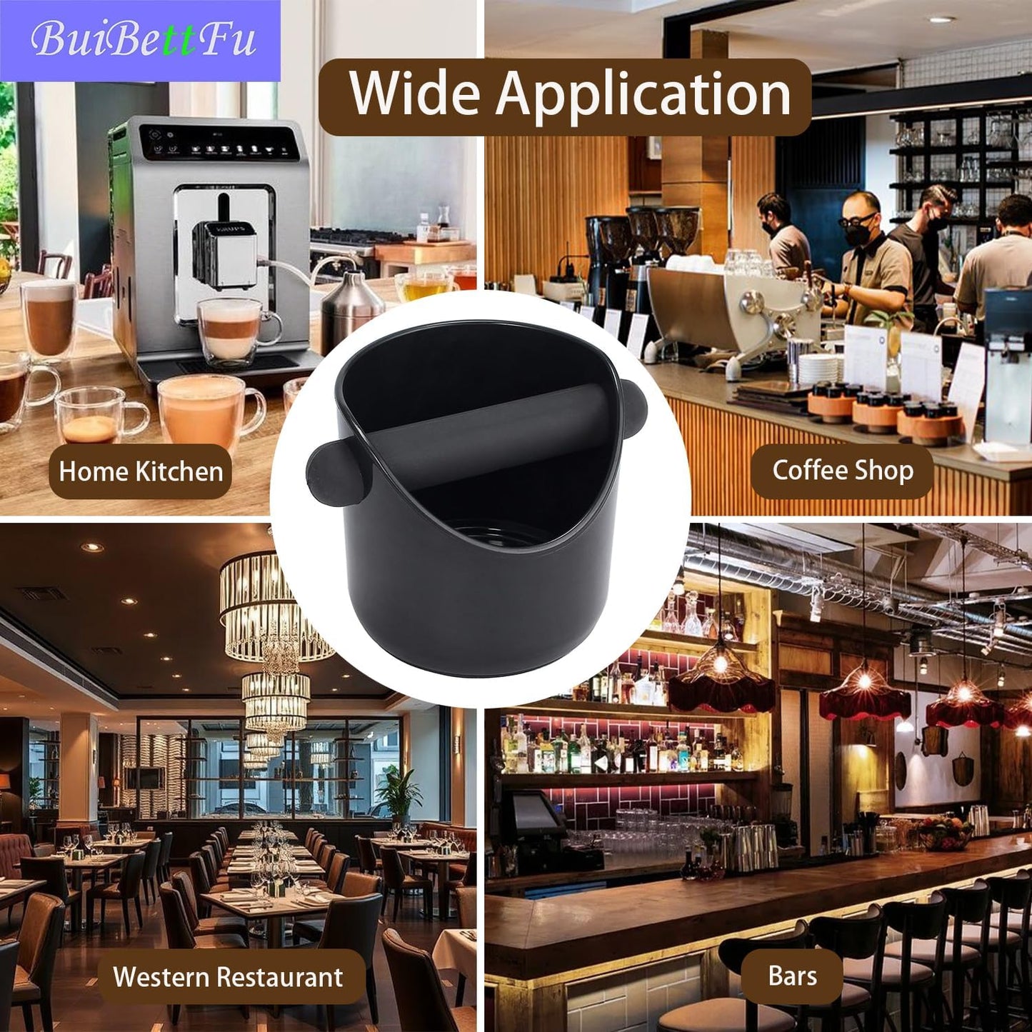 Coffee Knock Box Shock-Absorbent Durable Barista Style Knock Box With Removable Knock Bar and Non-Slip Base Gift (4.6 x 4.3 Inch-Black)