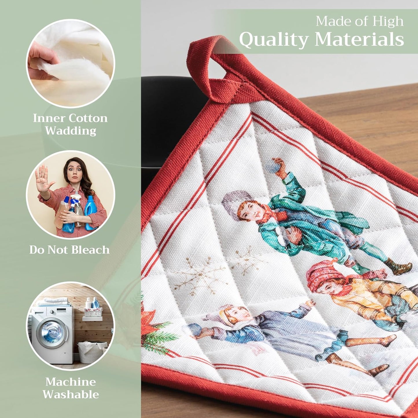 Maison d' Hermine Pot Holders 100% Cotton Heat Resistant Potholders 8" x 8" Hot Pads with Loop BBQ, Cooking, Baking, Grilling, Kitchen, Handling Hot Pans (Pack of 1, Chromo)