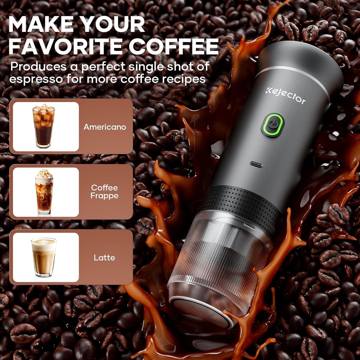 kejector Portable Coffee Maker Espresso Machine for Travel Nano Car Coffee Maker Compatible with Ground Coffee & NS Capsule for RV, Hiking Camping Office, Travel Espresso Maker Electric Gray