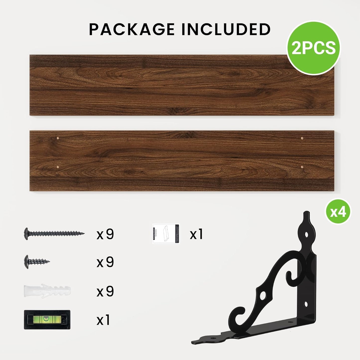 RICHFOCUS Floating Shelves for Wall Decor, 39.4W x 8D Wall Shelves Set of 2, 8 Inch Deep Rustic Wood Shelves Wall Mounted with Brackets, Long Floating Shelves for Living Room Bedroom Kitchen, Walnut