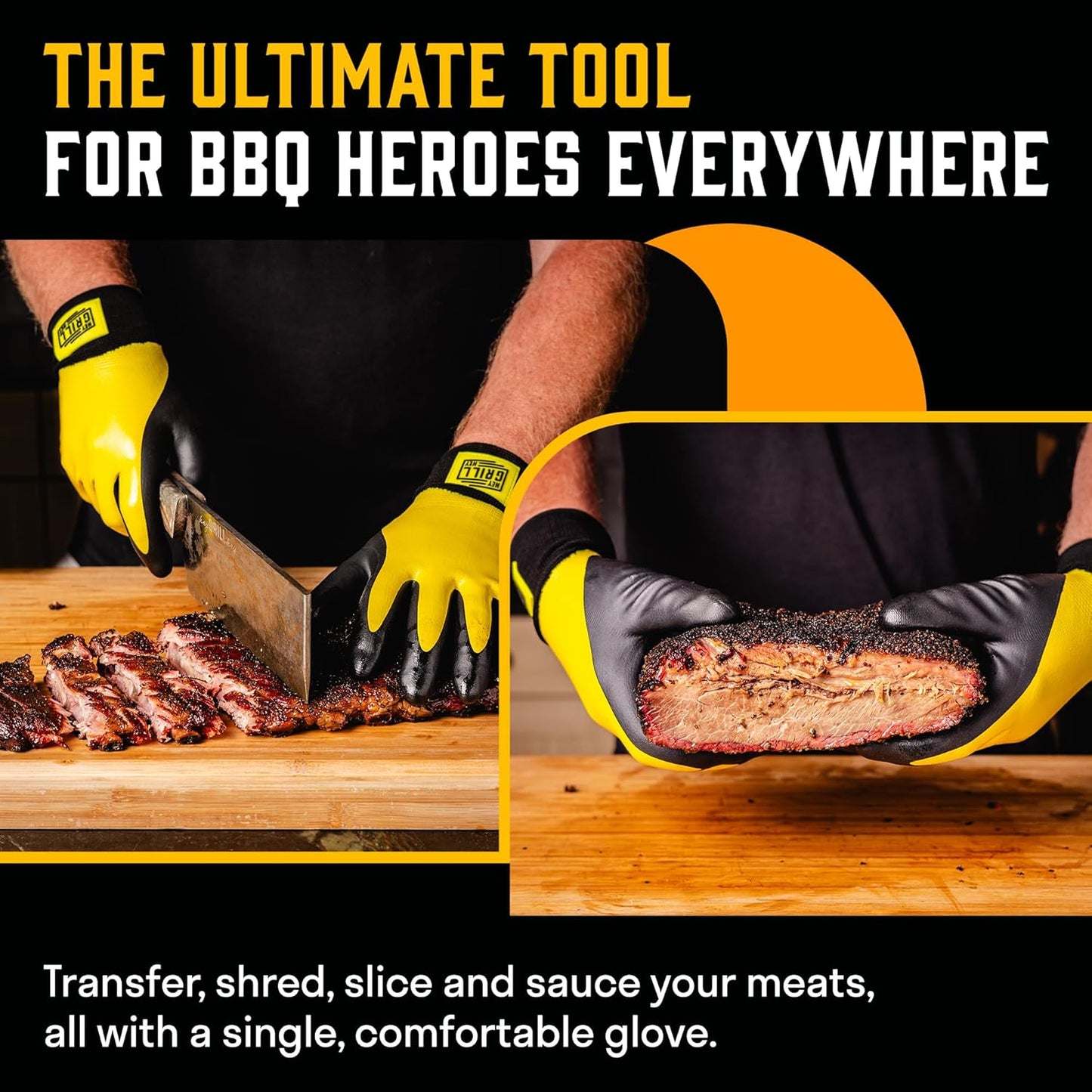 Hey Grill Hey Pitmaster Gloves | BBQ Gloves | Heat Protection up to 500°F or 260°C | High Temp Resistance | Fireproof Glove for Grilling Smoking Barbecue | Washable Mitts | Waterproof | Size - XL