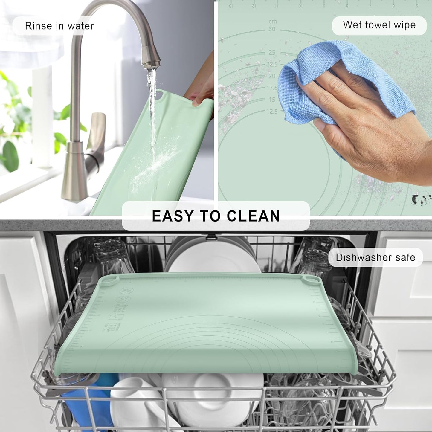 Silicone Baking Mat, Pastry Mat for Rolling Dough, Dough Rolling Pad 24''x16'', Silicone Pastry Mat with Measurements for Pizza, Pie, Macaron, Bread (Sky Blue, XL)