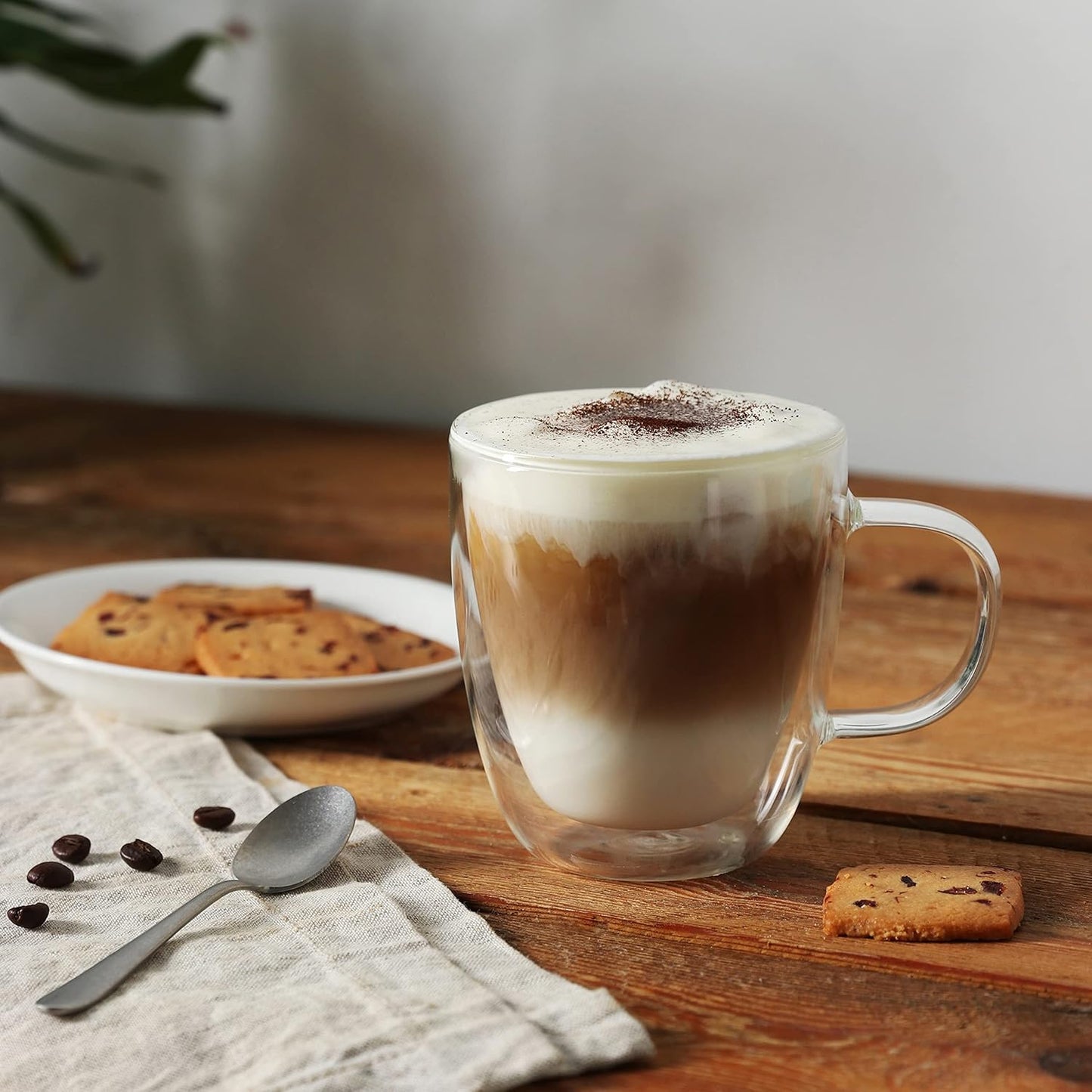 CNGLASS Large Double Wall Glass Coffee Mug 17 oz,Insulated Glass Coffee Cups with Handle,Set of 1