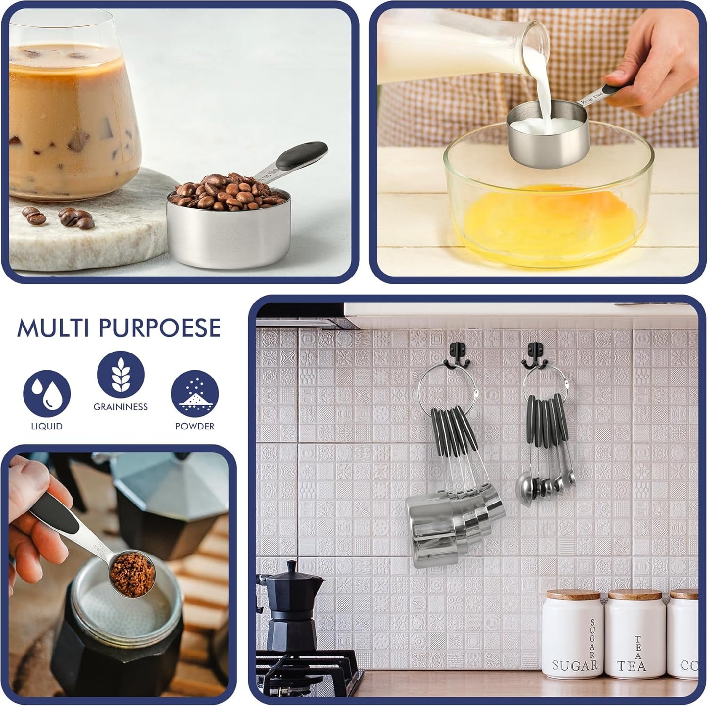 HOTEC 10-PACK Measuring Cups &Spoons Set, Kitchen Gadagets Cooking Baking,Heavy Duty & Dishwasher Safe for Dry and Liquid Ingredients,Black