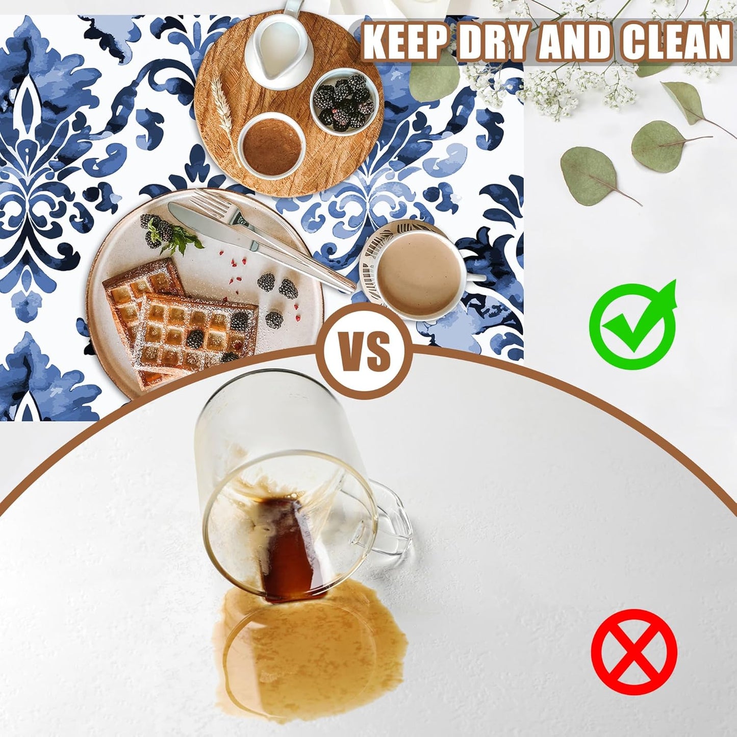 Blue Damask Flower Dish Drying Mat for Kitchen Counter Bar Mat Hide Stain Absorbent Rubber Backed Coffee Maker Espresso Machine Bar Accessories 11.8 x 19.7 Inch