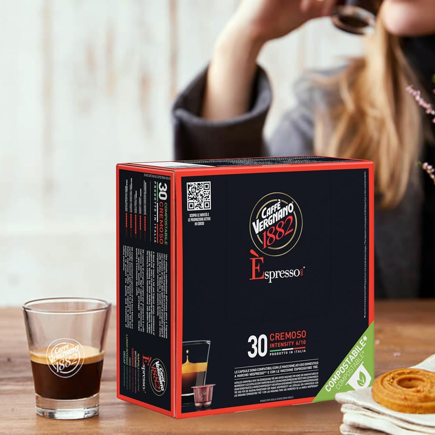 Caffe' Vergnano 1882 Medium Roast Espresso Original Line Machine Compatible Capsules, Single-Serve Arabica Robusta Espresso Coffee, Italian For Nespresso Machines, Intensity 6/10, Cremoso, 30 Ct