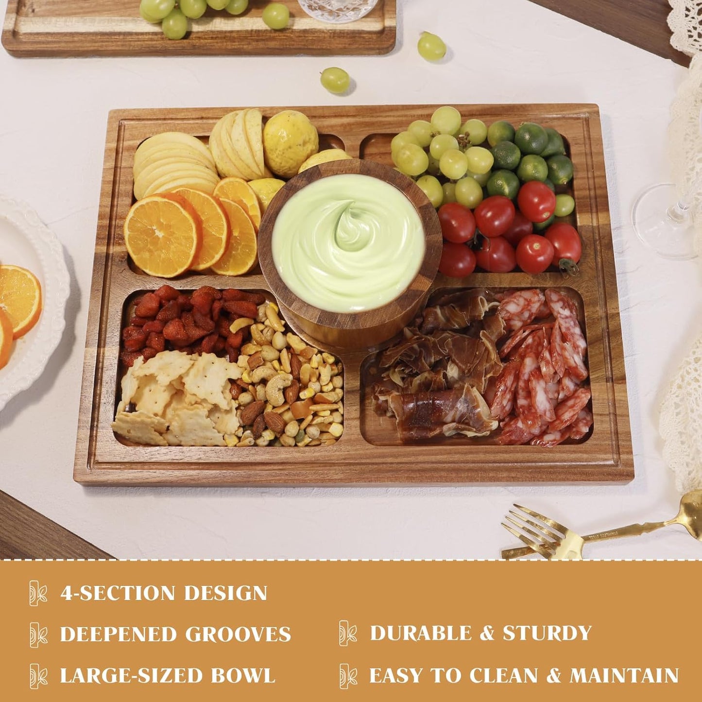 Acacia Wood Cake Stand with Lid - 15" Rectangular 2-in-1 Serving Board & Dessert Display, Shatterproof Acrylic Cake Dome Cover(5.1" high), Charcuterie Platter for Cheese, Fruit, Appetizers (15 inch)