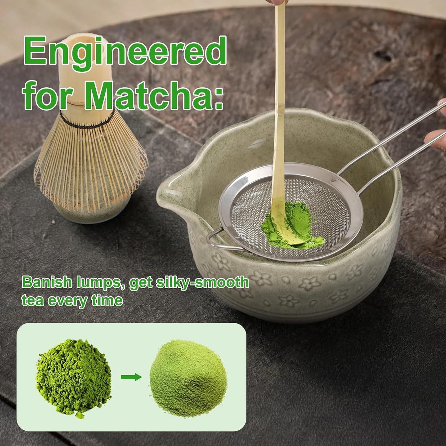 Premium Matcha Whisk Set - 6Pcs Japanese Tea Ceremony Kit with Ceramic Matcha Bowl and Whisk, Bamboo Scoop, Whisk Holder, Stainless Sifter, Birthday Christmas Gift for Matcha Lover