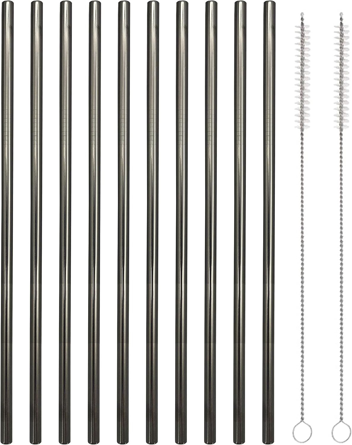10 Pcs Stainless Steel Straws, Reusable Drinking Straws, Straight Metal Straw Sets with 2 Pcs Cleaning Brushes (8.5 Inch, Black)