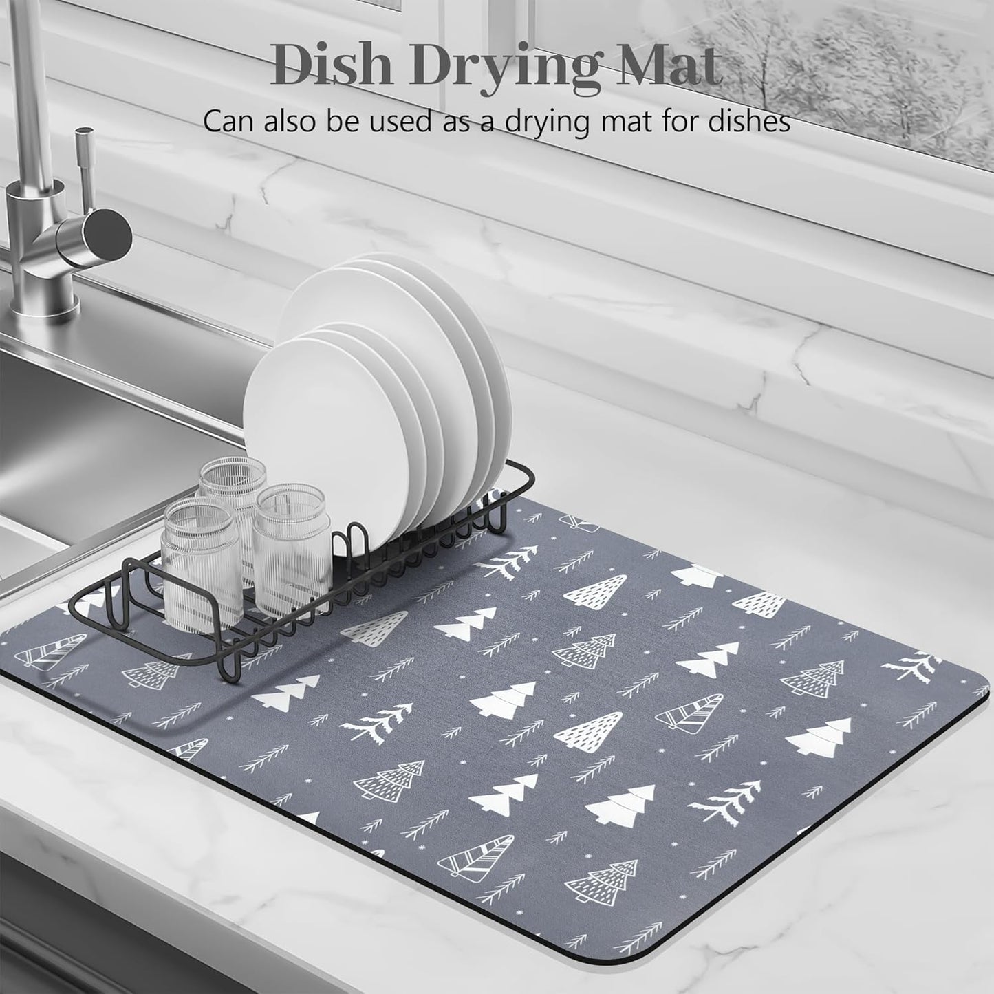 Bloss Christmas Coffee Mat, 16"x24" Absorbent Bar Mat with Waterproof Rubber Back, Fit Under Coffee Maker Machine/Kitchen Counter