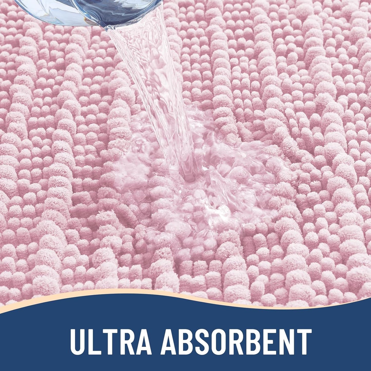 Arotive Luxury Chenille Bathroom Rug Mat, Extra Soft Thick Absorbent Shaggy Bath Rugs, Non-Slip Machine Wash Dry, Plush Bath Mats for Bathroom, Shower and Tub, 47x24, Pink