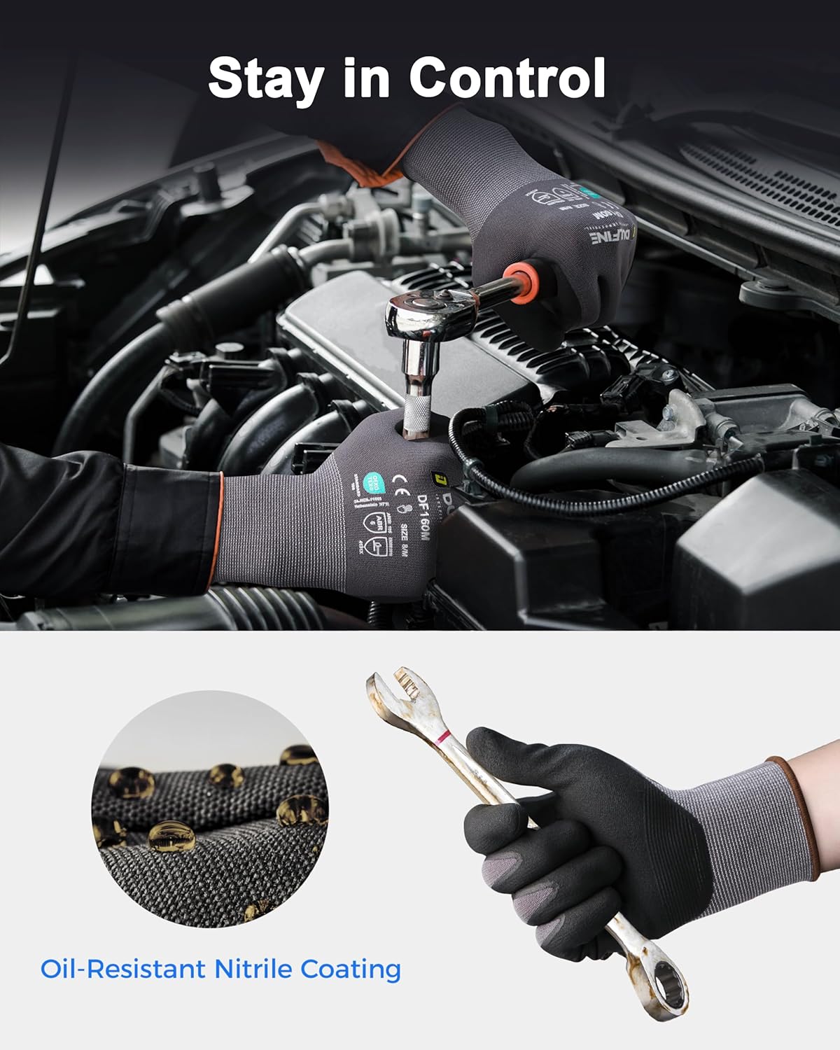 DULFINE Safety Work Gloves MicroFoam Nitrile Coated-36 Pairs Pack,Seamless Knit Nylon Glove with Black Micro-Foam Nitrile Grip,Ideal for General Purpose,Automotive,Home Improvement,Painting(Medium)