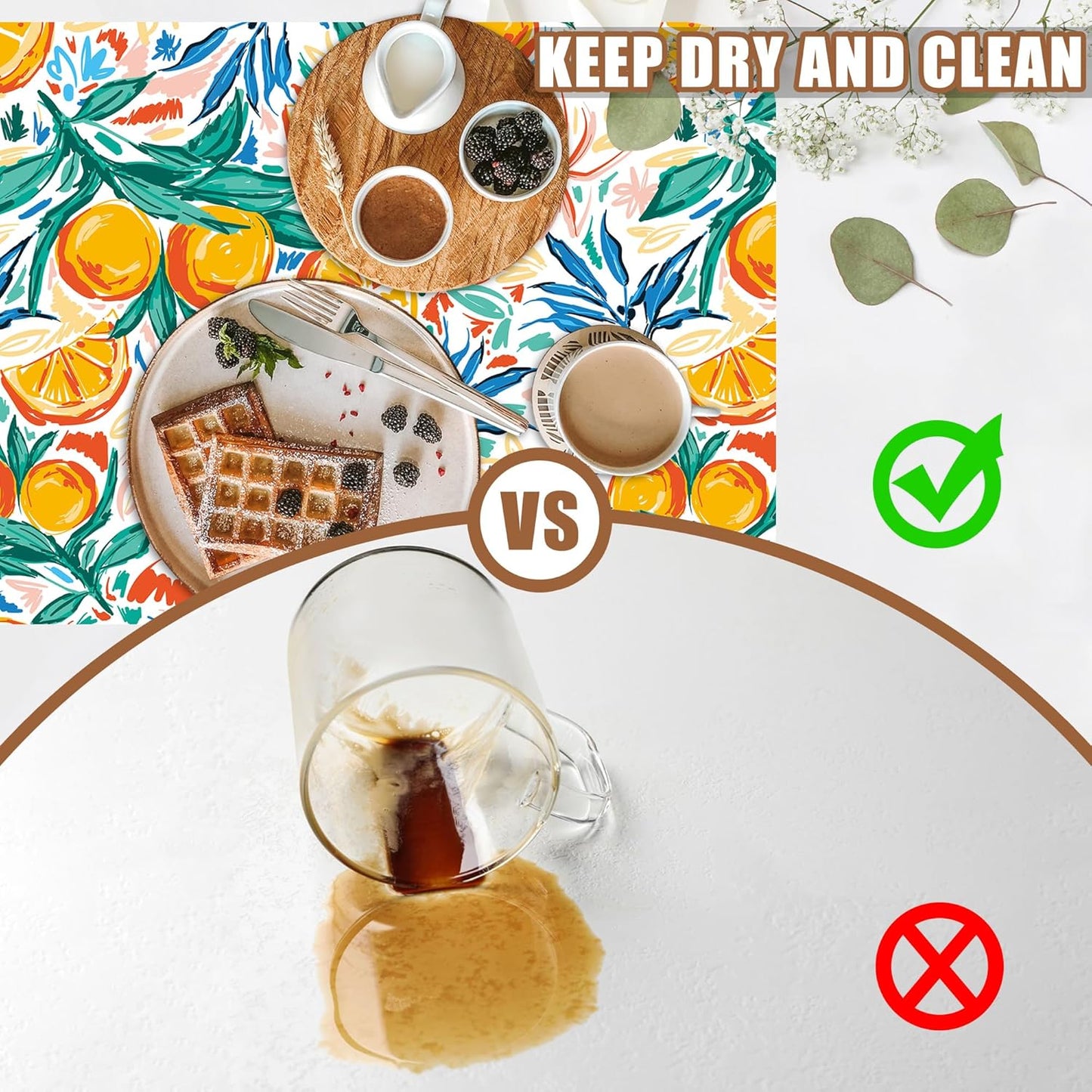 Dish Drying Mat Fruit Orange and Leaves Coffee Bar Mat for Countertop Absorbent Coffee Mat Rubber Backed Hide Stain Dish Drainer Rack Mat Coffee Maker Coffee Pot Dining Room Decor 11.8 x 19.7 Inch