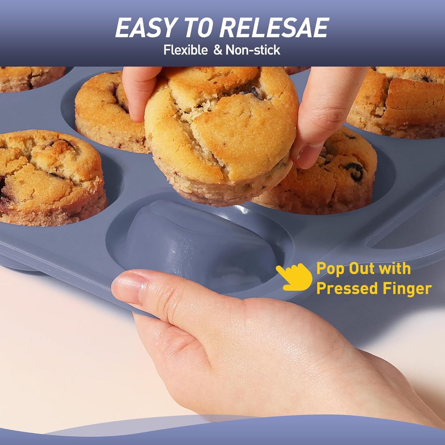 2 Packs 6 Cups Silicone Muffin Pan with Metal Reinforced Frame Jumbo Size Cupcake Pan Tray Egg Bites Silicone Circle Round Cookie Molds Muffin Tin Tall Tart Pans Baking Sheet Breakfast Sandwiches