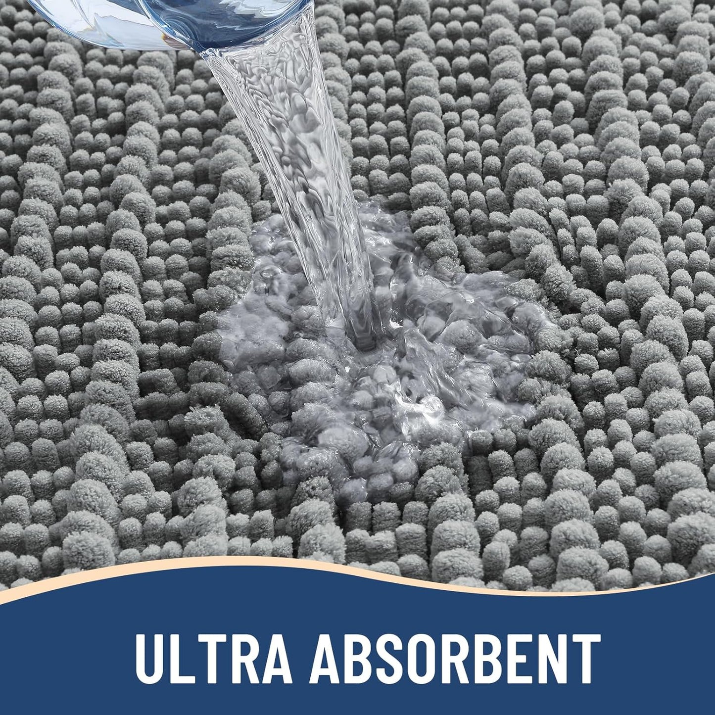 Arotive Luxury Chenille Bathroom Rug Mat, Extra Soft Thick Absorbent Shaggy Bath Rugs, Non-Slip Machine Wash Dry, Plush Bath Mats for Bathroom, Shower and Tub, 47x32, Grey