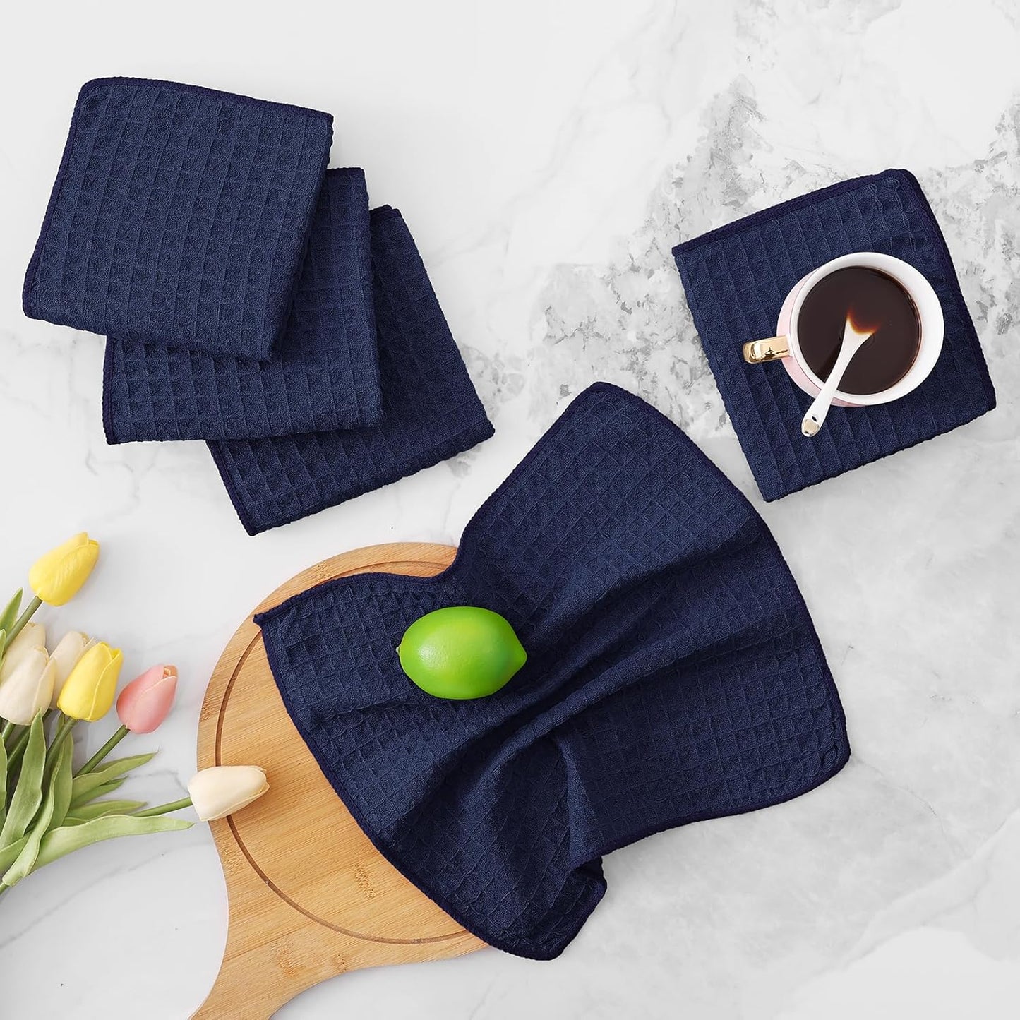 Homaxy Microfiber Waffle Weave Kitchen Dish Cloths, 12 x 12 Inch Ultra Absorbent and Solid Color Dish Towels for Kitchen Fast Drying Dishcloth for Washing Dishes, 12 Pack, Navy Blue