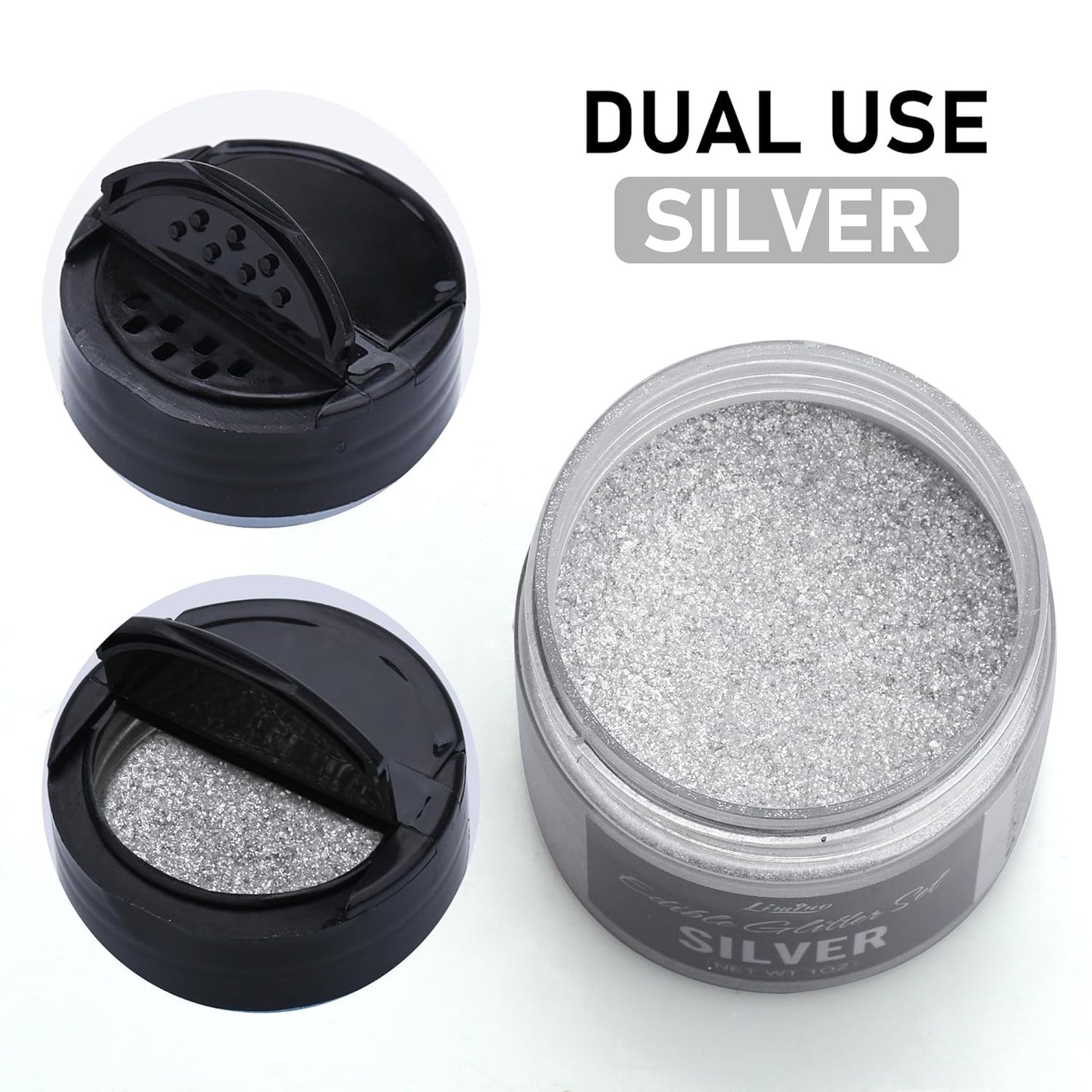 Edible Glitter - 30g Edible Luster Dust Metallic Food Grade Coloring Glitter for Drinks, Baking, Cake Decorating - Edible Dust Powder Shimmer Sprinkle Powder for Icing, Wine, Chocolate, Candy (Silver)