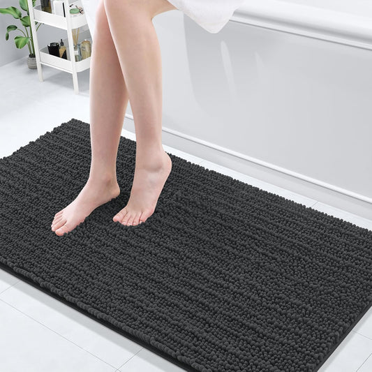 Arotive Luxury Chenille Bathroom Rug Mat, Extra Soft Thick Absorbent Shaggy Bath Rugs, Non-Slip Machine Wash Dry, Plush Bath Mats for Bathroom, Shower and Tub, 60x24, Dark Grey