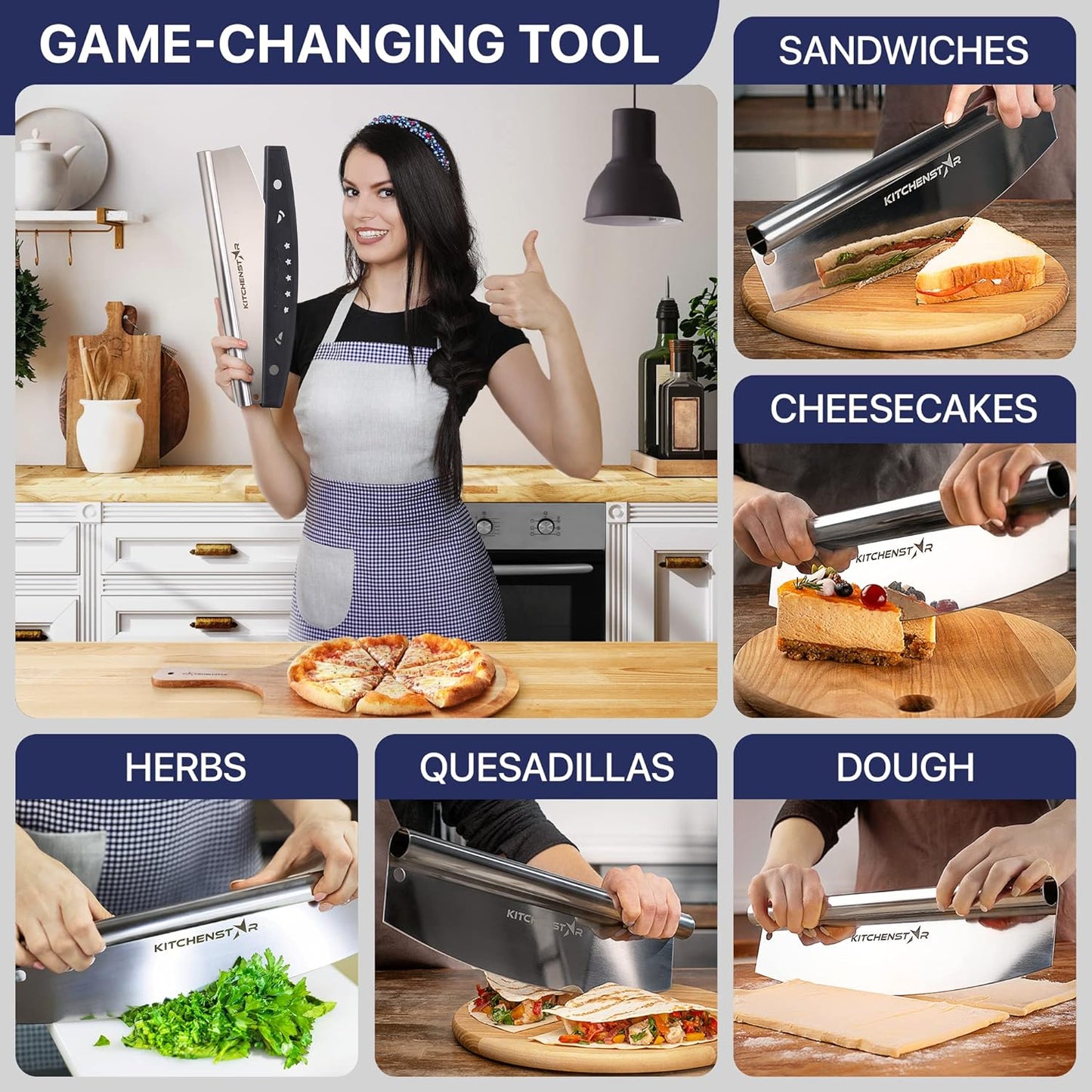 KitchenStar 16-Inch Pizza Cutter Rocker Blade - Sharp Stainless Steel Slicer Knife, Protective Cover, Dishwasher Safe, Large - Professional Pizza Oven Accessories