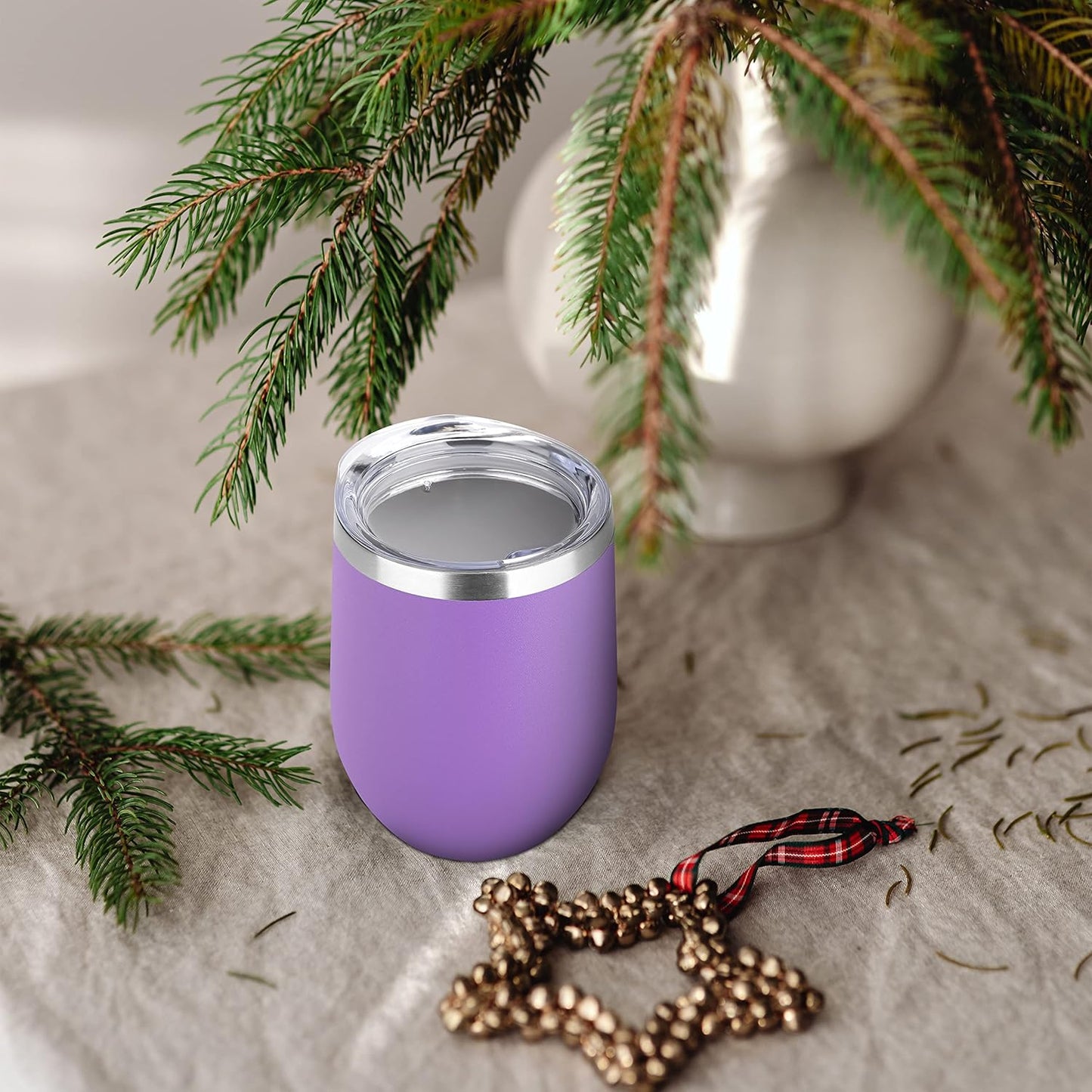 DOMICARE Stainless Steel Wine Tumbler Bulk with Lid, Personalized Insulated Tumblers Set, 12oz Travel Coffee Cups Pack of 8, Purple