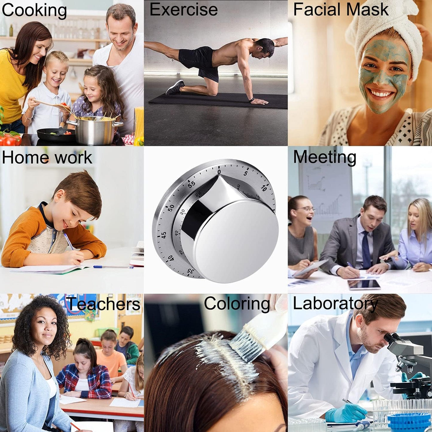 Kitchen Timer, Chef Cooking Timer Clock with Loud Alarm, No Batteries Required, 100% Mechanical - Magnetic Backing, Exquisite Stainless Steel Body - Countdown Reminder - Silver 1Pack