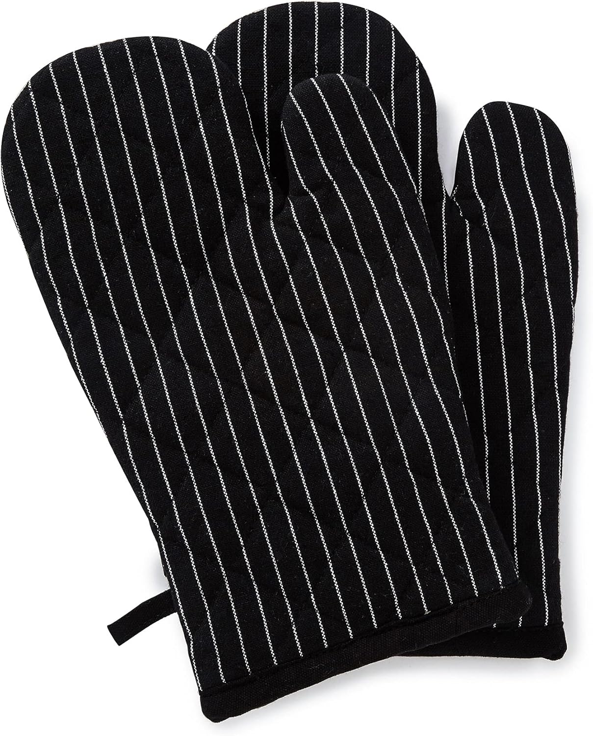 Encasa Homes Long 12" Oven Microwave Hand Gloves Mitts (2 pc Set) for Kitchen Cooking & Baking - Heat Resistant, Thick & Safe, Protection of Hands from Hot Utensils - Butcher Stripes Black