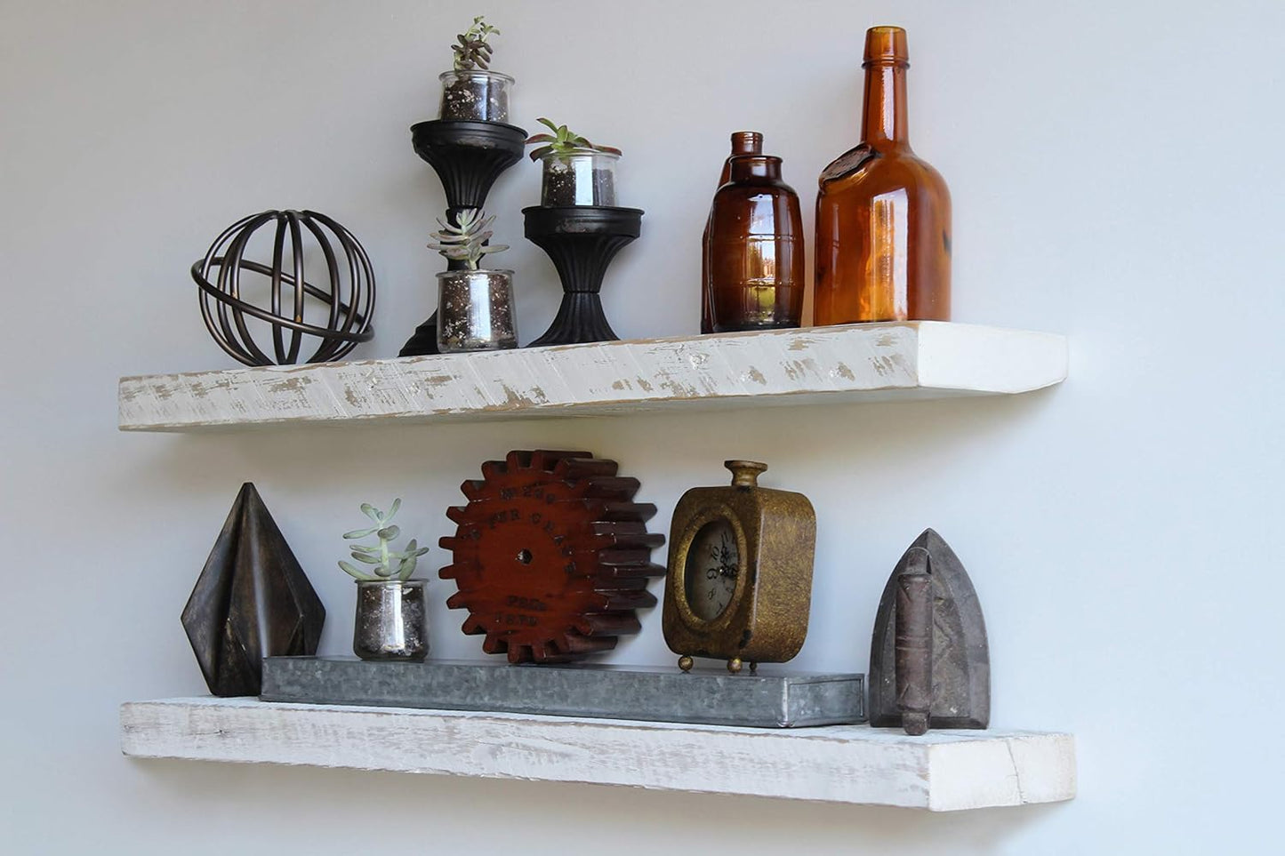 Urban Legacy Reclaimed Barnwood Planks | Floating Shelves for Wall w/Flush Mount Shelf Bracket Set Included | Set of 2 (White Wash, 36" x 7"x 2")