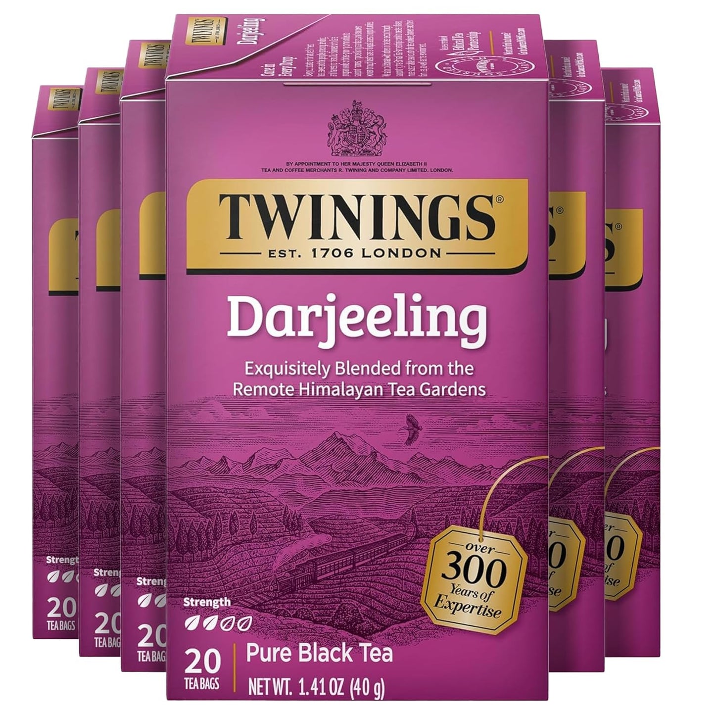 Twinings Darjeeling Black Tea Individually Wrapped Bags, 20 Count (Pack of 6), Delicate Light Taste, Caffeinated, Enjoy Hot or Iced, 120 Teabags