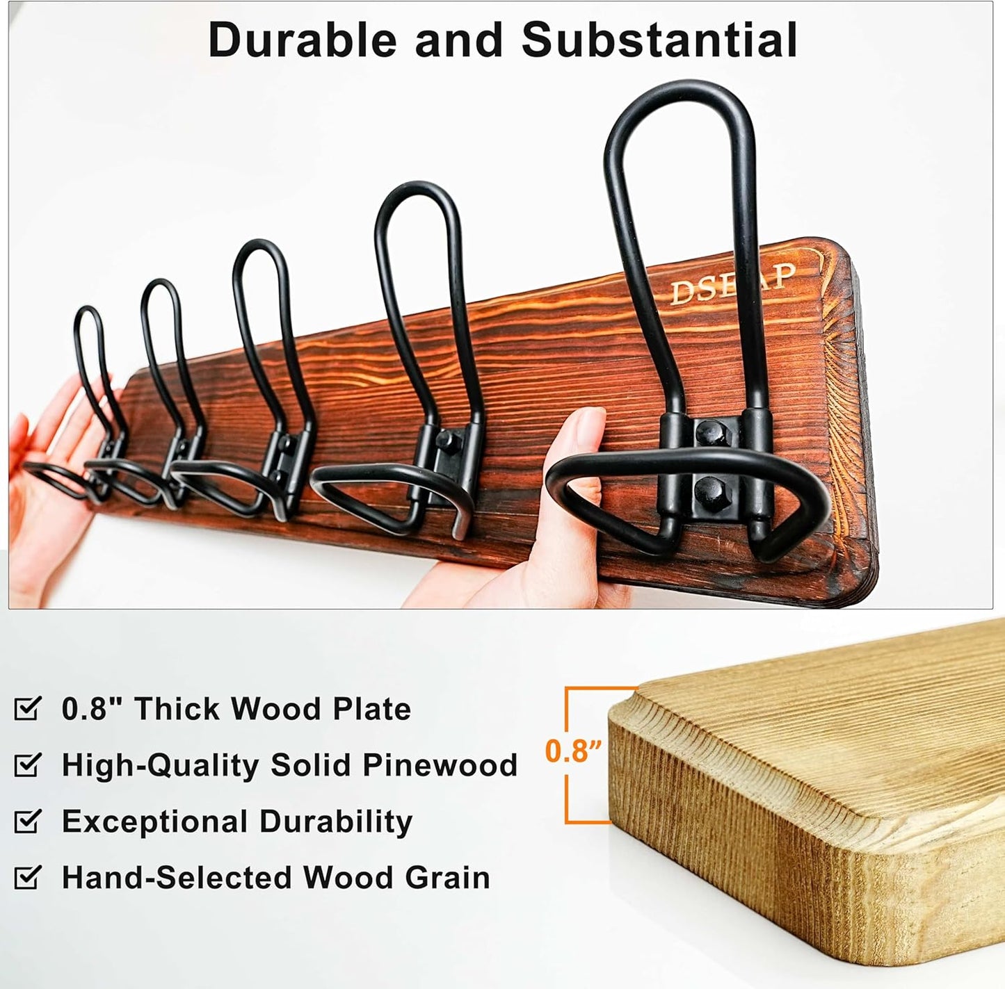 Dseap Coat Rack Wall Mounted - Heavy Duty Farmhouse Rustic Wall Coat Hanger With 5 Wire Hooks for Clothes Hat Jacket Towel, RusticWire, G25A, Rustic Brown & Black, Pack of 2