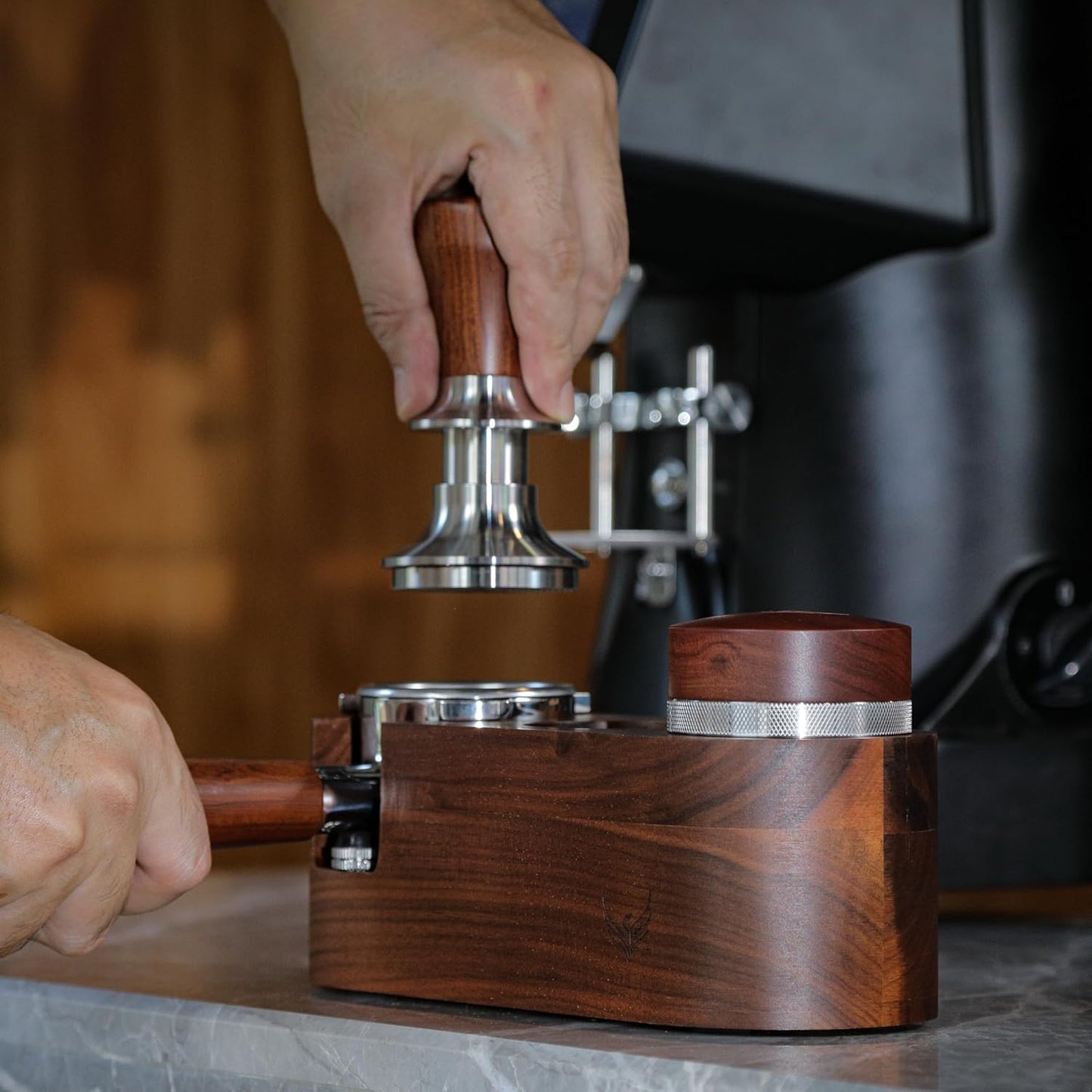 58mm Espresso Tamper Station Rosewood KNODOS Espresso Machine Accessories For Coffee Bar Wooden Coffee Tamping Box and Portafilter Holder