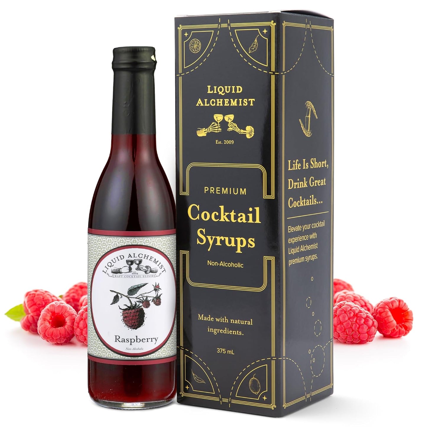 Liquid Alchemist Raspberry Syrup for Drinks - Real Ingredients Make the Perfect Summer Cocktail or Margarita Mix - Our Raspberry Cocktail Syrup is Non-GMO & Vegan (12 oz)