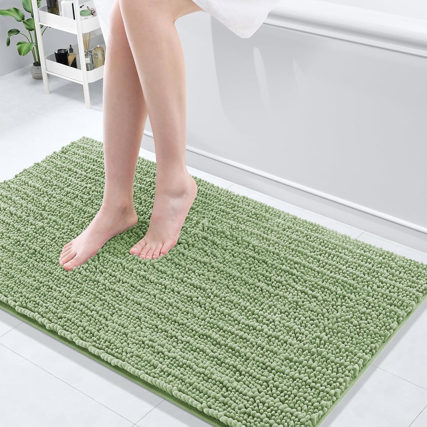 Arotive Luxury Chenille Bathroom Rug Mat, Extra Soft Thick Absorbent Shaggy Bath Rugs, Non-Slip Machine Wash Dry, Plush Bath Mats for Bathroom, Shower and Tub, 47x24, Sage Green