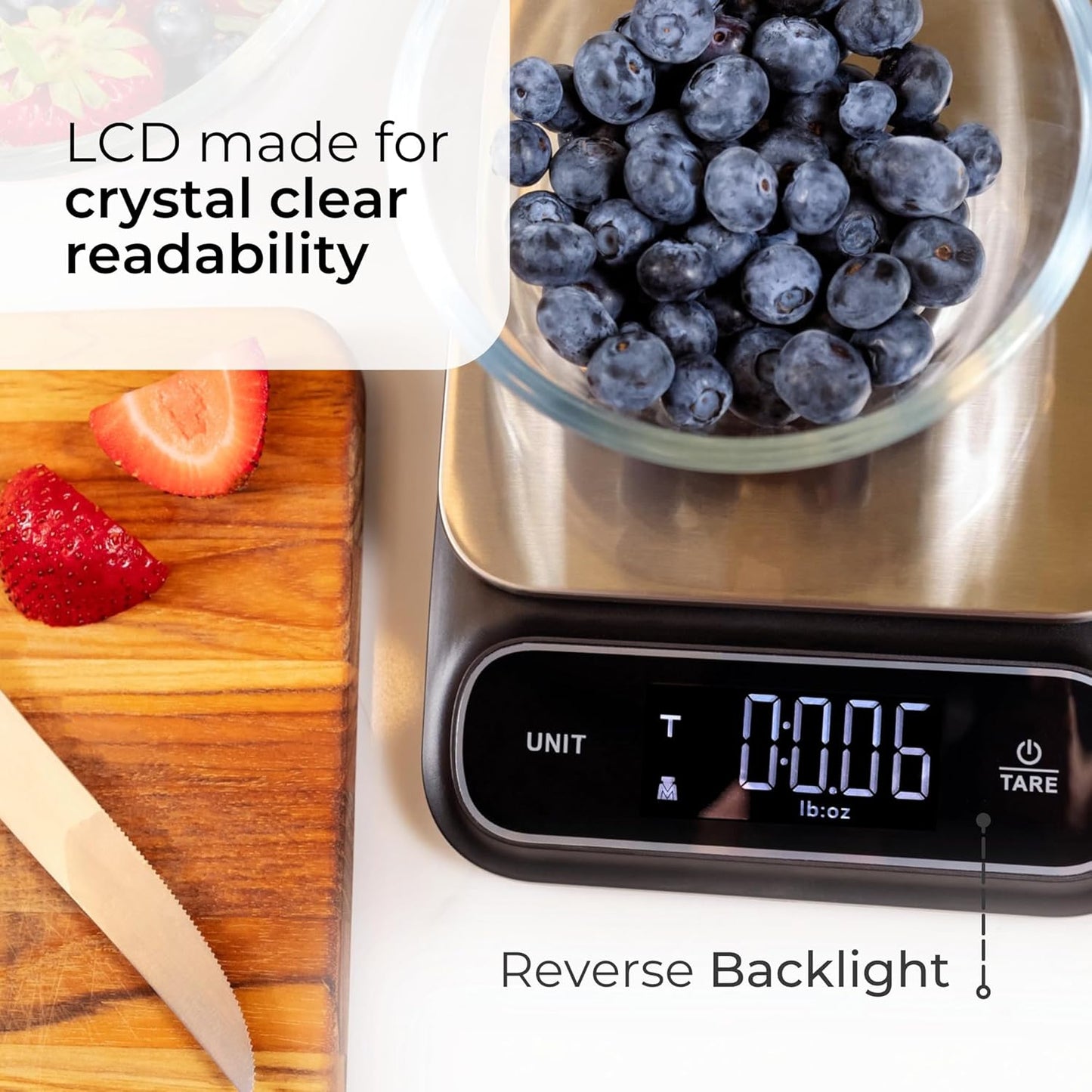 Fradel 0.1g Digital Kitchen Food Scale in Grams & Ounces - 11lb, for Cooking, Baking, Weight Loss - Square