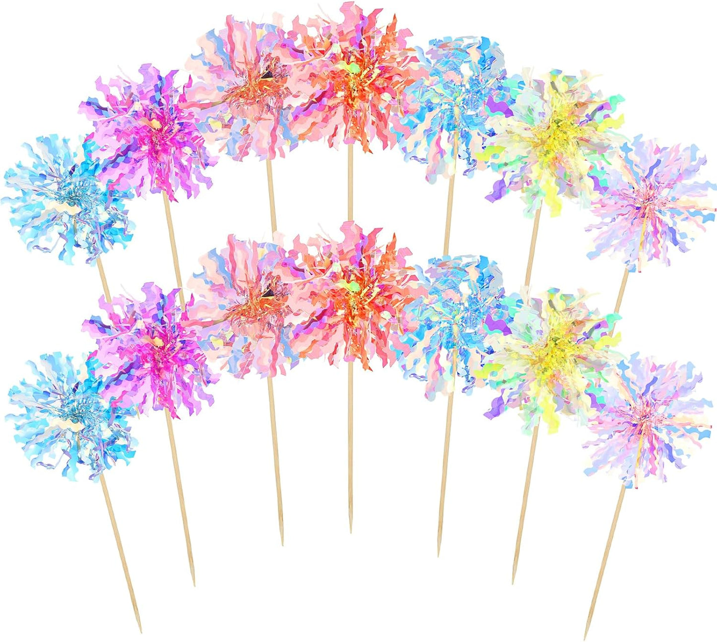 35Pcs Foil Firework Cupcake Toppers, Sparkle Tinsel Cake Toppers, Tinsel Drink Cake Decoration, Cocktail Food Fruit Toothpick for Cake Decoration Party Supplies