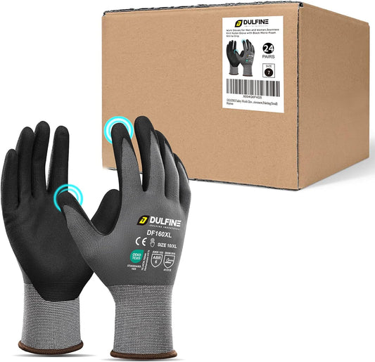 DULFINE Safety Work Gloves MicroFoam Nitrile Coated-24 Pairs Pack,Seamless Knit Nylon Glove with Black Micro-Foam Nitrile Grip,Ideal for General Purpose,Automotive,Home Improvement,Painting(X-Large)